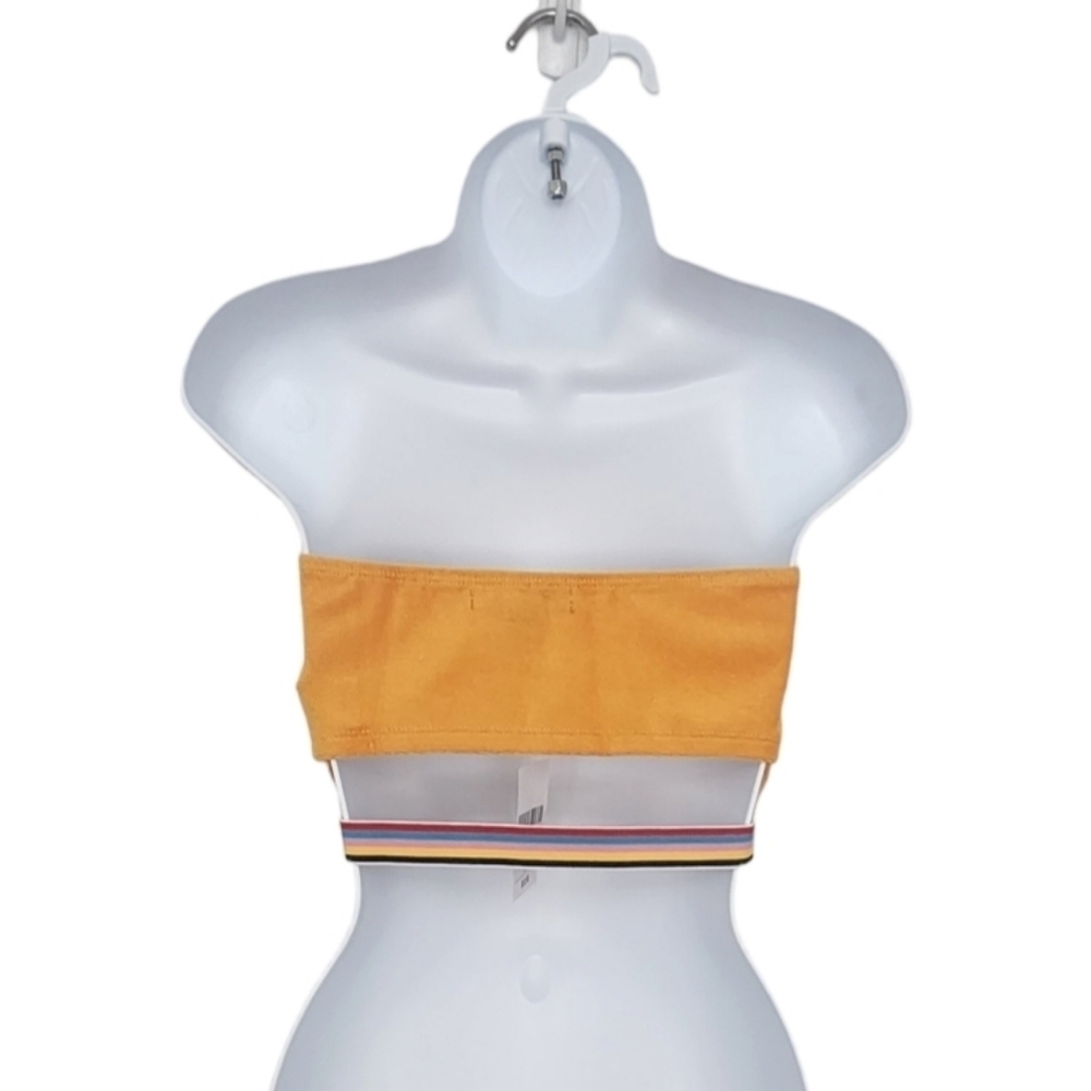 Forever 21 Womens Knit Terrycloth Mustard Cut Out Back Crop Tube Top.